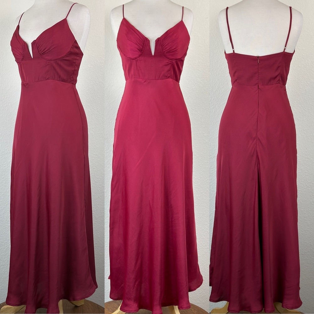 Selfie Leslie Lake Como Red Satin Midi Dress V Wire‎ Bust Elegant M - Picture 3 of 16